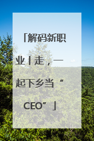 解码新职业丨走，一起下乡当“CEO”